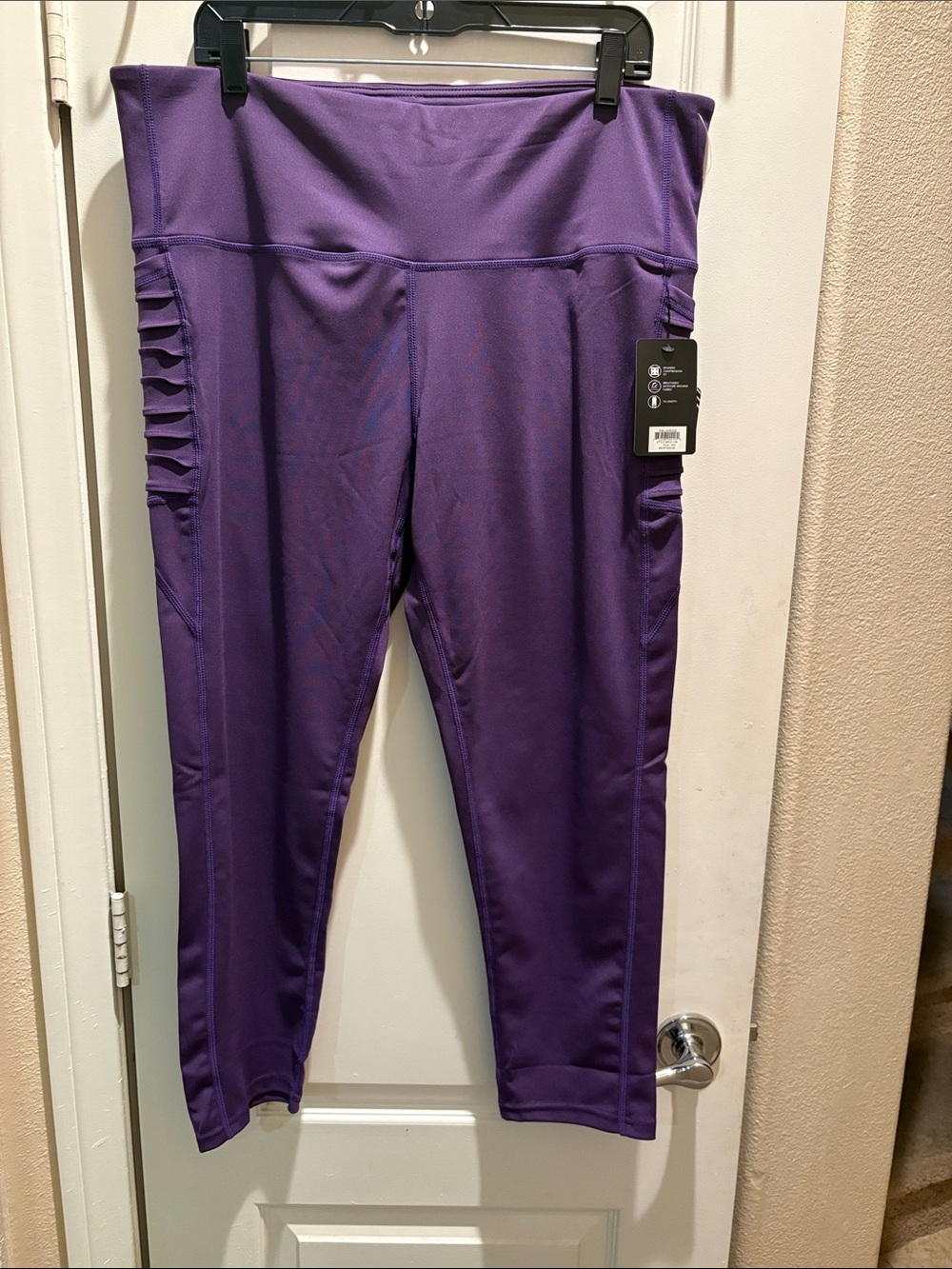 High-Rise Purple Active Leggings with pockets.